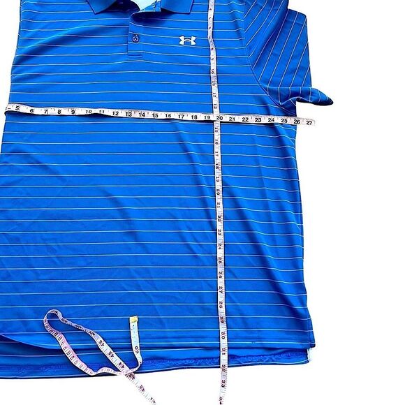 Under Armour Royal Blue Striped HeatGear Polo Shirt 2XL - Picture 8 of 11